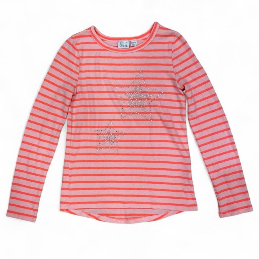 Coral and Pink Striped Long Sleeve Tee with Bling Stars